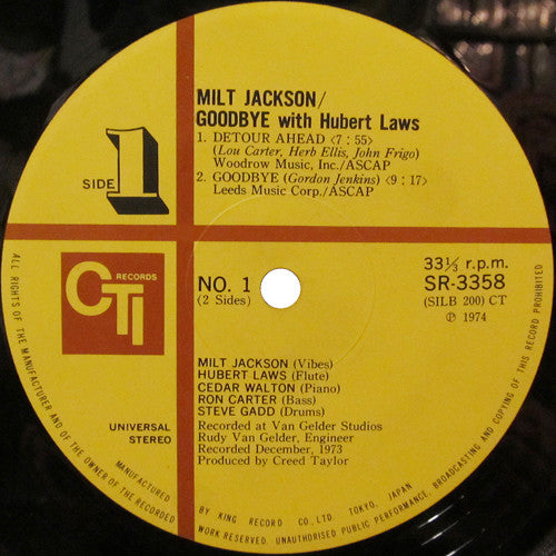 Milt Jackson With Hubert Laws - Goodbye (LP, Album)