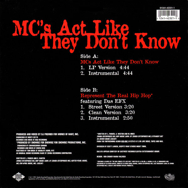 KRS ONE* - MC's Act Like They Don't Know (12"")