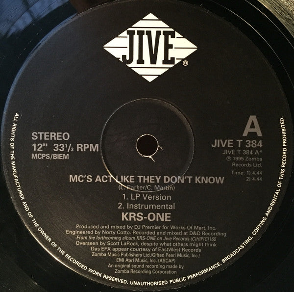 KRS-One - MC's Act Like They Don't Know (12"")