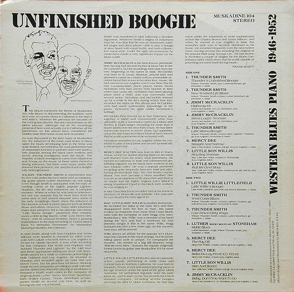 Various - Unfinished Boogie (Western Blues Piano 1946-1952) (LP, Comp)