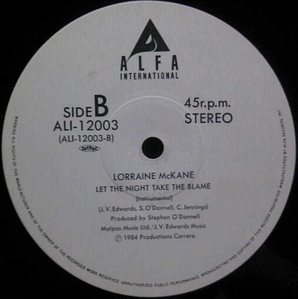 Lorraine McKane - Let The Night Take The Blame (12"")