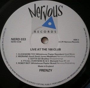 Frenzy (3) - Live At The 100 Club (LP, Album)