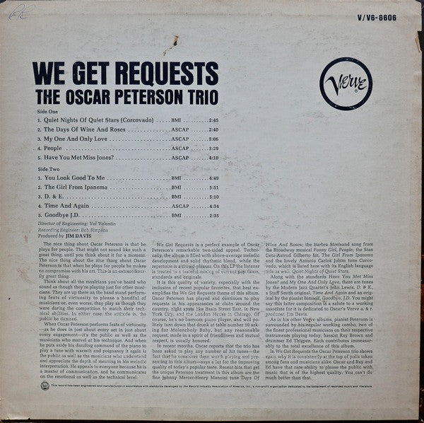 The Oscar Peterson Trio - We Get Requests (LP, Album)