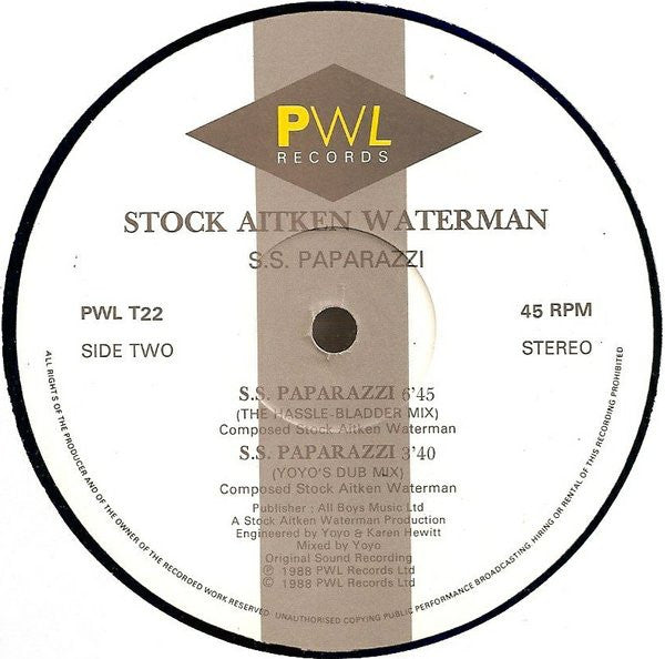 Stock, Aitken & Waterman - S.S. Paparazzi (12"")