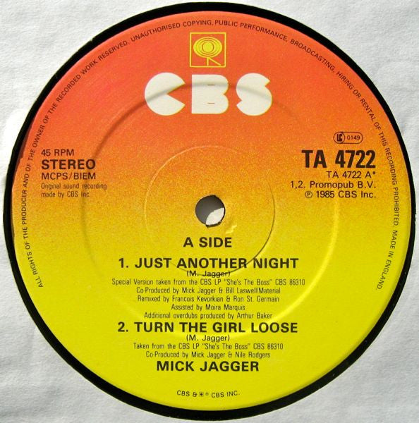 Mick Jagger - Just Another Night (Extended Remix Version) (12"")