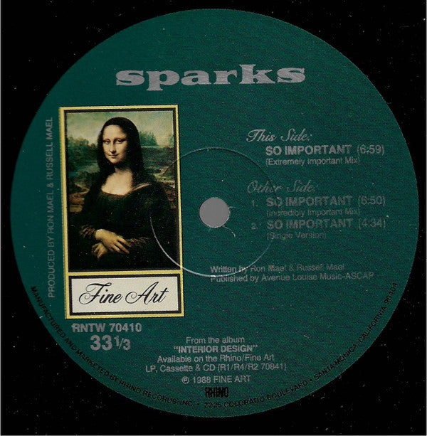 Sparks - So Important (12"", Maxi)