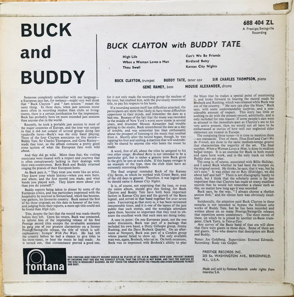 Buck Clayton With Buddy Tate - Buck And Buddy (LP, Album)