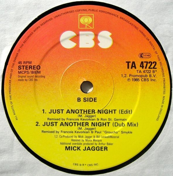 Mick Jagger - Just Another Night (Extended Remix Version) (12"")