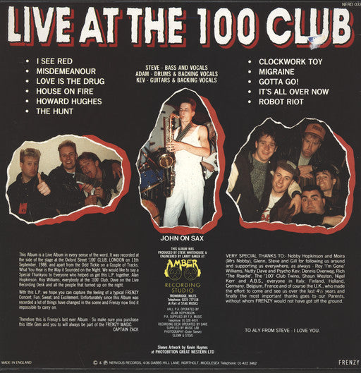 Frenzy (3) - Live At The 100 Club (LP, Album)