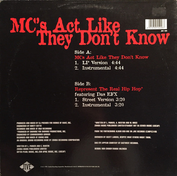 KRS-One - MC's Act Like They Don't Know (12"")