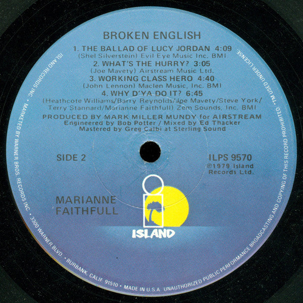 Marianne Faithfull - Broken English (LP, Album, RP, Los)