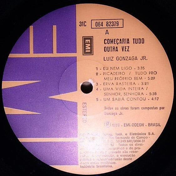 Luiz Gonzaga Jr.* - Começaria Tudo Outra Vez... (LP, Album, RE)