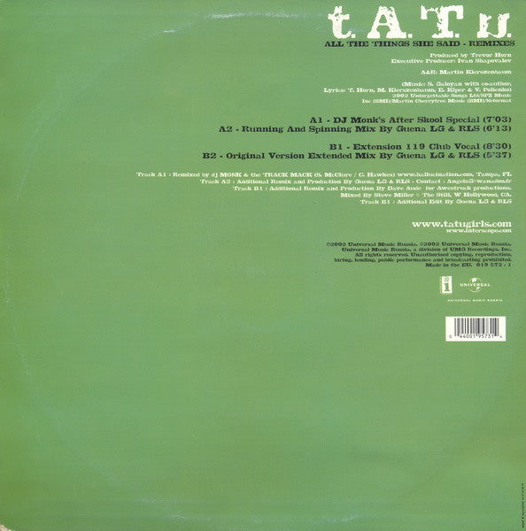 t.A.T.u. - All The Things She Said (Remixes) (12"")