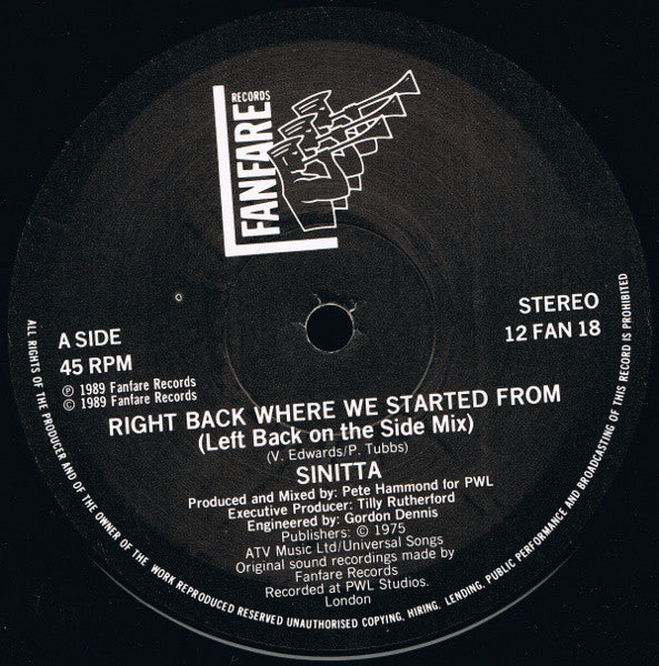 Sinitta - Right Back Where We Started From (Left Back On The Side M...