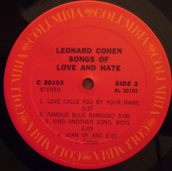 Leonard Cohen - Songs Of Love And Hate (LP, Album)