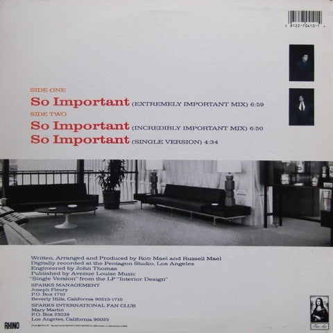 Sparks - So Important (12"", Maxi)