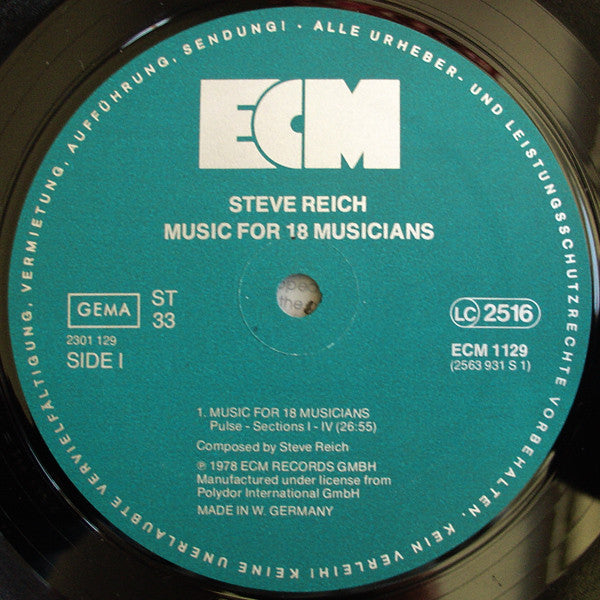 Steve Reich - Music For 18 Musicians (LP, Album)
