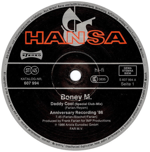 Boney M. - Daddy Cool - Anniversary Recording '86 (12"", Maxi)