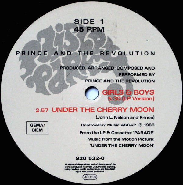 Prince And The Revolution - Girls & Boys (12"", Single)