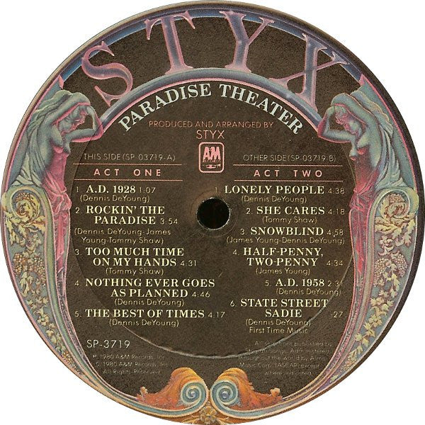 Styx - Paradise Theatre (LP, Album, Etch, Eur)