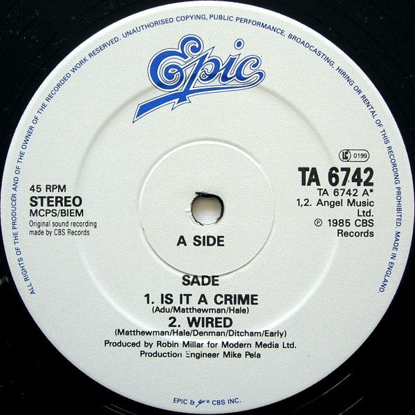 Sade - Is It A Crime? (12"", Single)