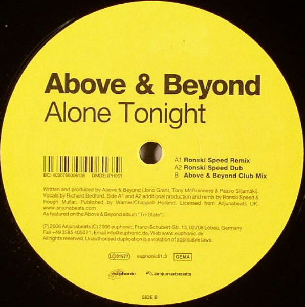 Above & Beyond - Alone Tonight (12"")