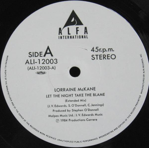 Lorraine McKane - Let The Night Take The Blame (12"")