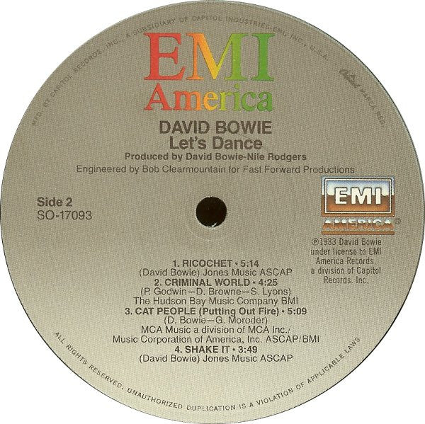 David Bowie - Let's Dance (LP, Album, Win)