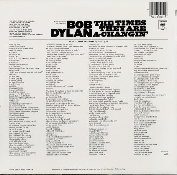 Bob Dylan - The Times They Are A-Changin' (LP, Album, RE)