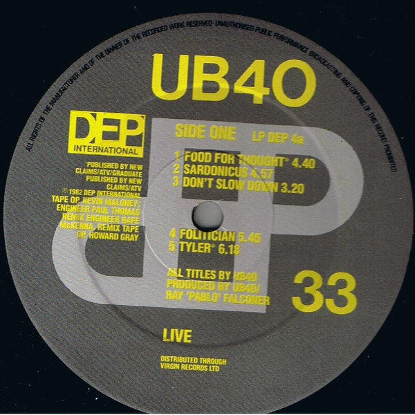 UB40 - Live (LP, Album, Yel)