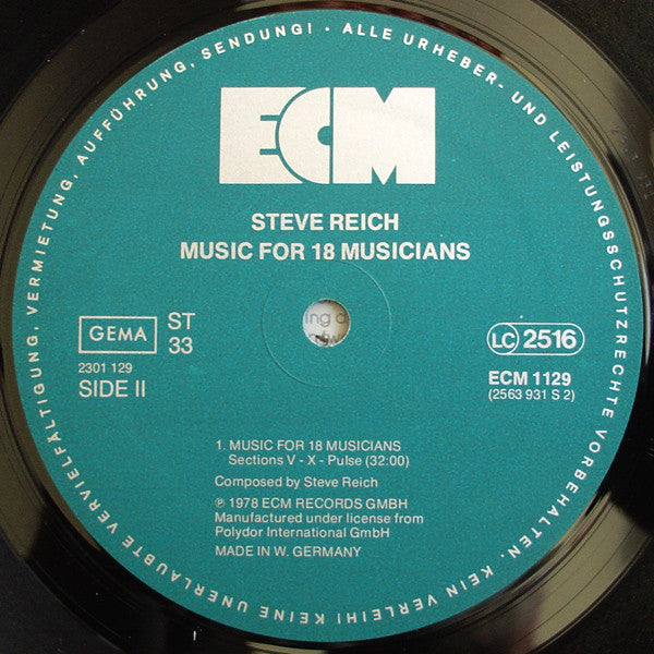 Steve Reich - Music For 18 Musicians (LP, Album)