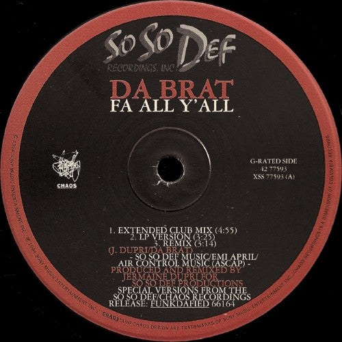 Da Brat - Fa All Y'All (12"")