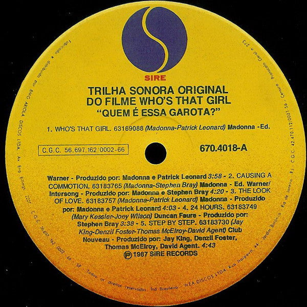 Madonna - Who's That Girl (Original Motion Picture Soundtrack)(LP, ...