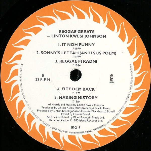 Linton Kwesi Johnson - Reggae Greats (LP, Album, Comp)