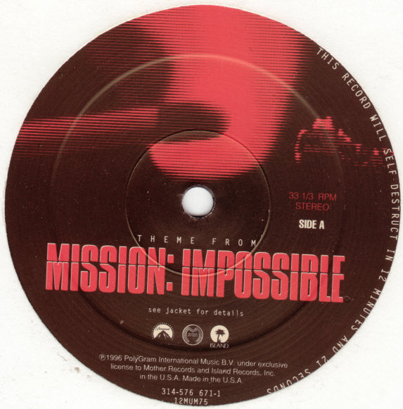 Adam Clayton & Larry Mullen - Theme From Mission: Impossible (12"")