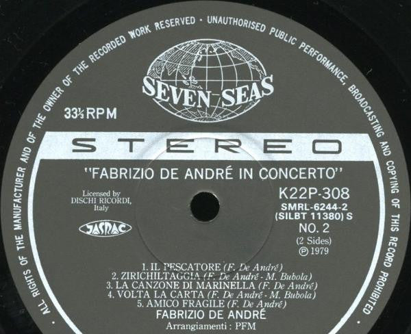 Fabrizio De Andrè* - In Concerto - Arrangiamenti PFM (LP, Album)