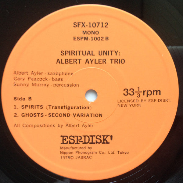 Albert Ayler Trio - Spiritual Unity (LP, Album, Mono, RE)