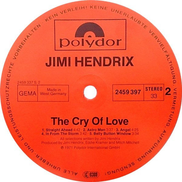 Jimi Hendrix - The Cry Of Love (LP, Album, RE)