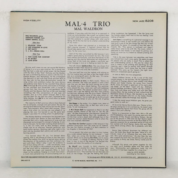 Mal Waldron - Mal/4 Trio (LP, Album, Mono, RE)