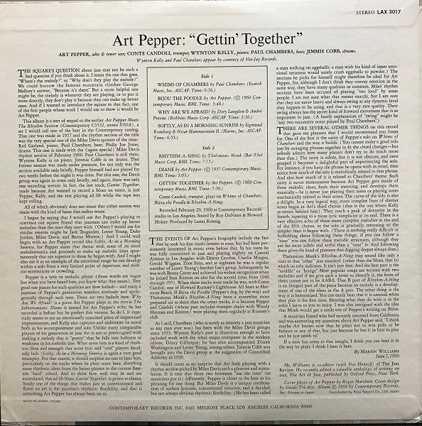 Art Pepper - Gettin' Together! (LP, Album, Ltd, RE)