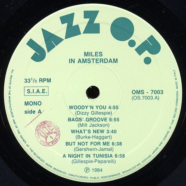 Miles Davis - Miles In Amsterdam (LP, Album, Mono)
