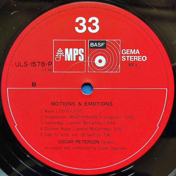 Oscar Peterson - Motions & Emotions (LP, Album, Ltd)