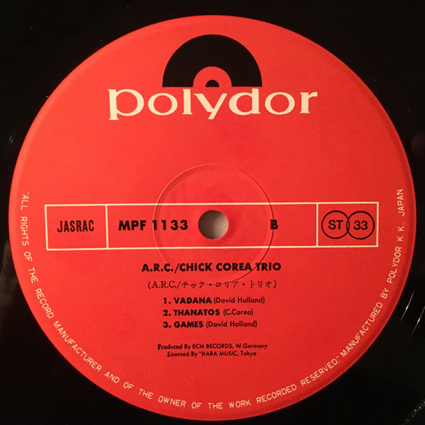 Chick Corea / Dave Holland / Barry Altschul - A.R.C. (LP, Album, RE)