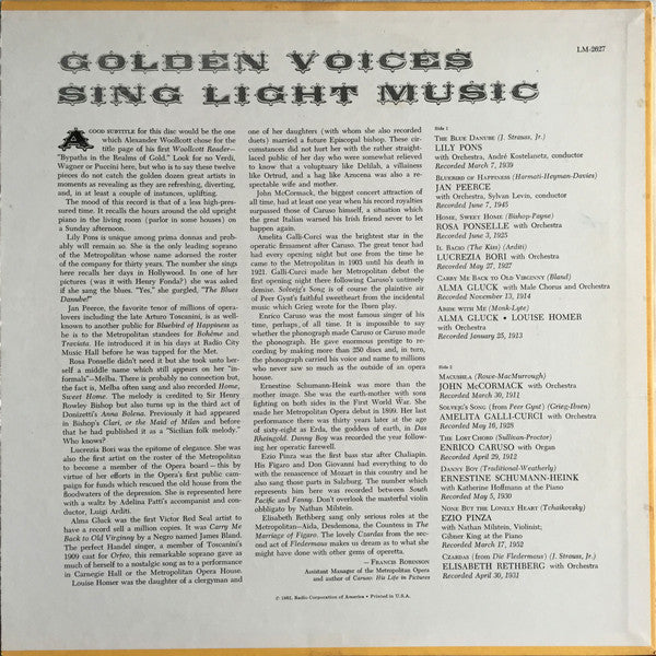 Various - Golden Voices Sing Light Music (LP, Comp, Mono)