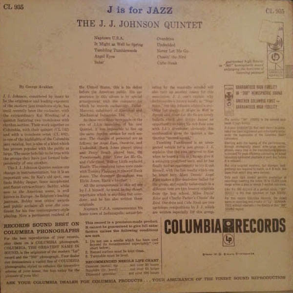 The J.J. Johnson Quintet - J Is For Jazz (LP, Mono)