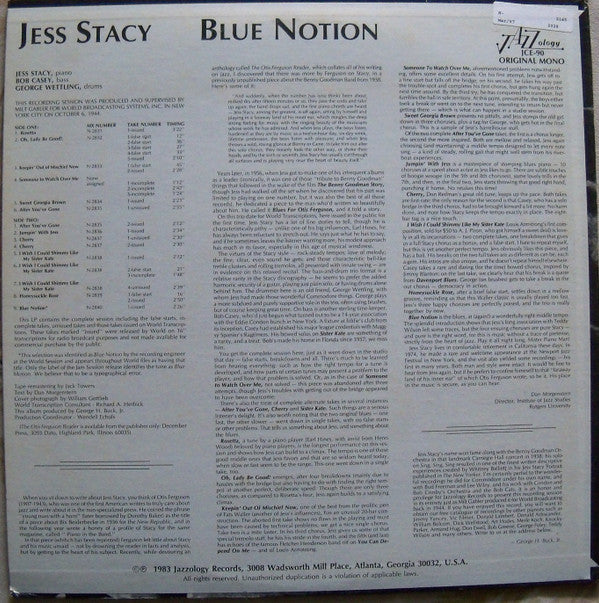 Jess Stacy - Blue Notion (LP, Album, Mono)