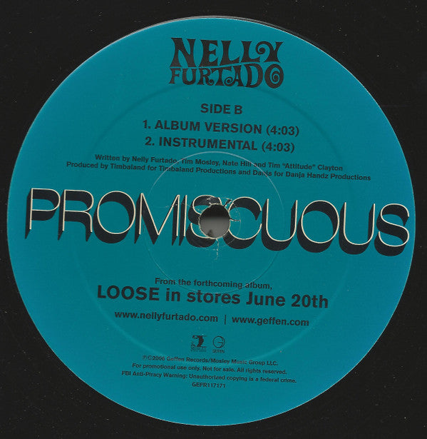 Nelly Furtado Featuring Timbaland - Promiscuous (12"", Promo)