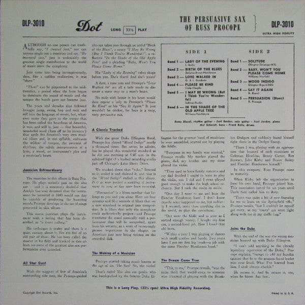 Russell Procope - The Persuasive Sax Of Russ Procope(LP, Album, Ltd...