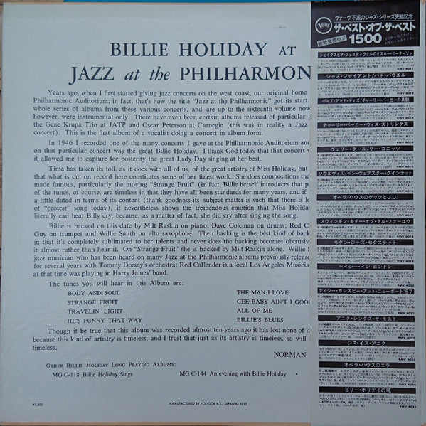 Billie Holiday - At Jazz At The Philharmonic (LP, Album, Mono, RE)