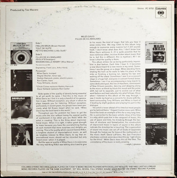 Miles Davis - Filles De Kilimanjaro (LP, Album, RP, Pit)